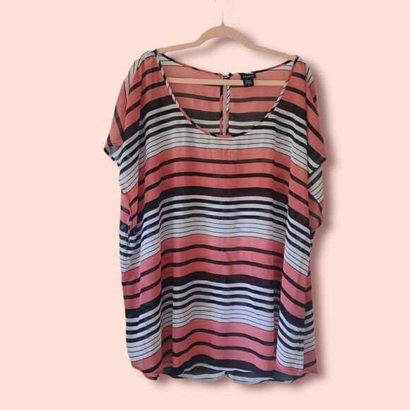 TORRID | EUC Georgette Striped Sheer Chiffon Blouse Top Open Button Back… - Picture 1 of 8